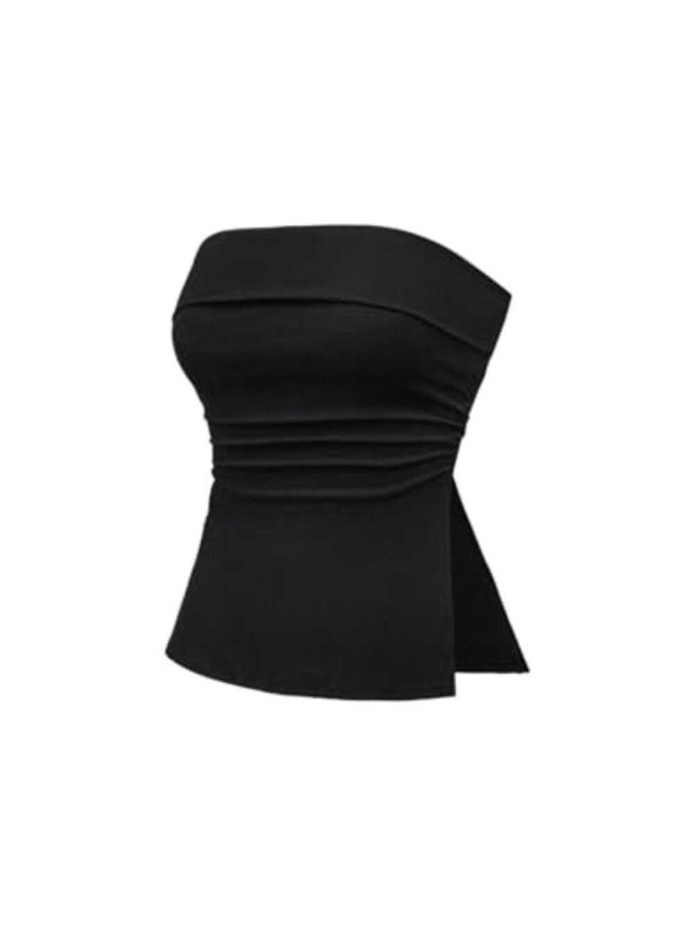 Women's Strapless Ruched Tube Top, Split Side Bandeau, Going Out Sleeveless